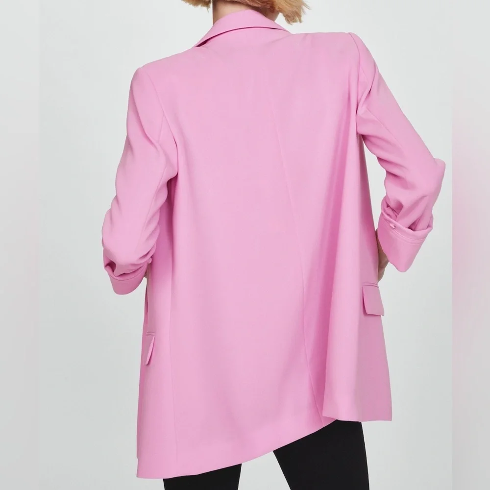 NWT MANGO Tailored Blazer with Turn Down Sleeves PINK size small spring - Picture 6 of 9